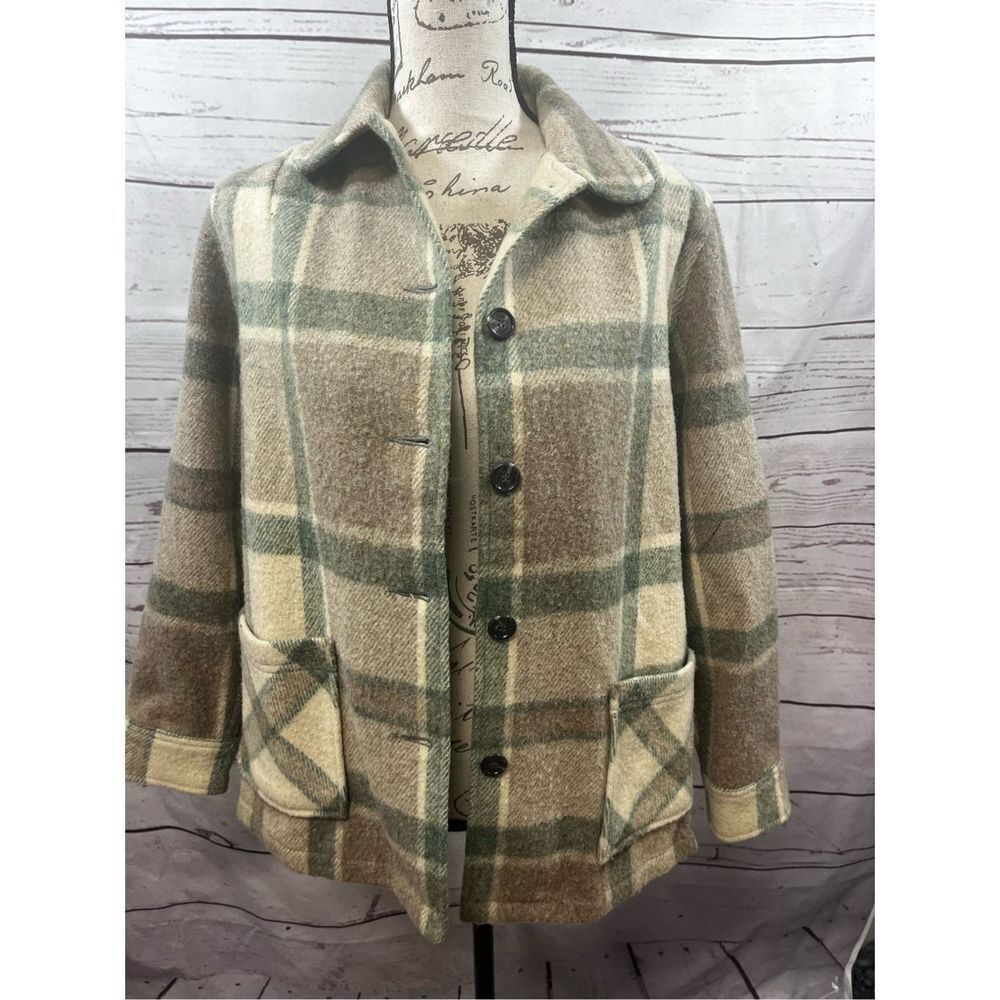 AMANA Fine Quality Plaid Wool Blend Jacket Women's Size 34 Button Front Pockets‎